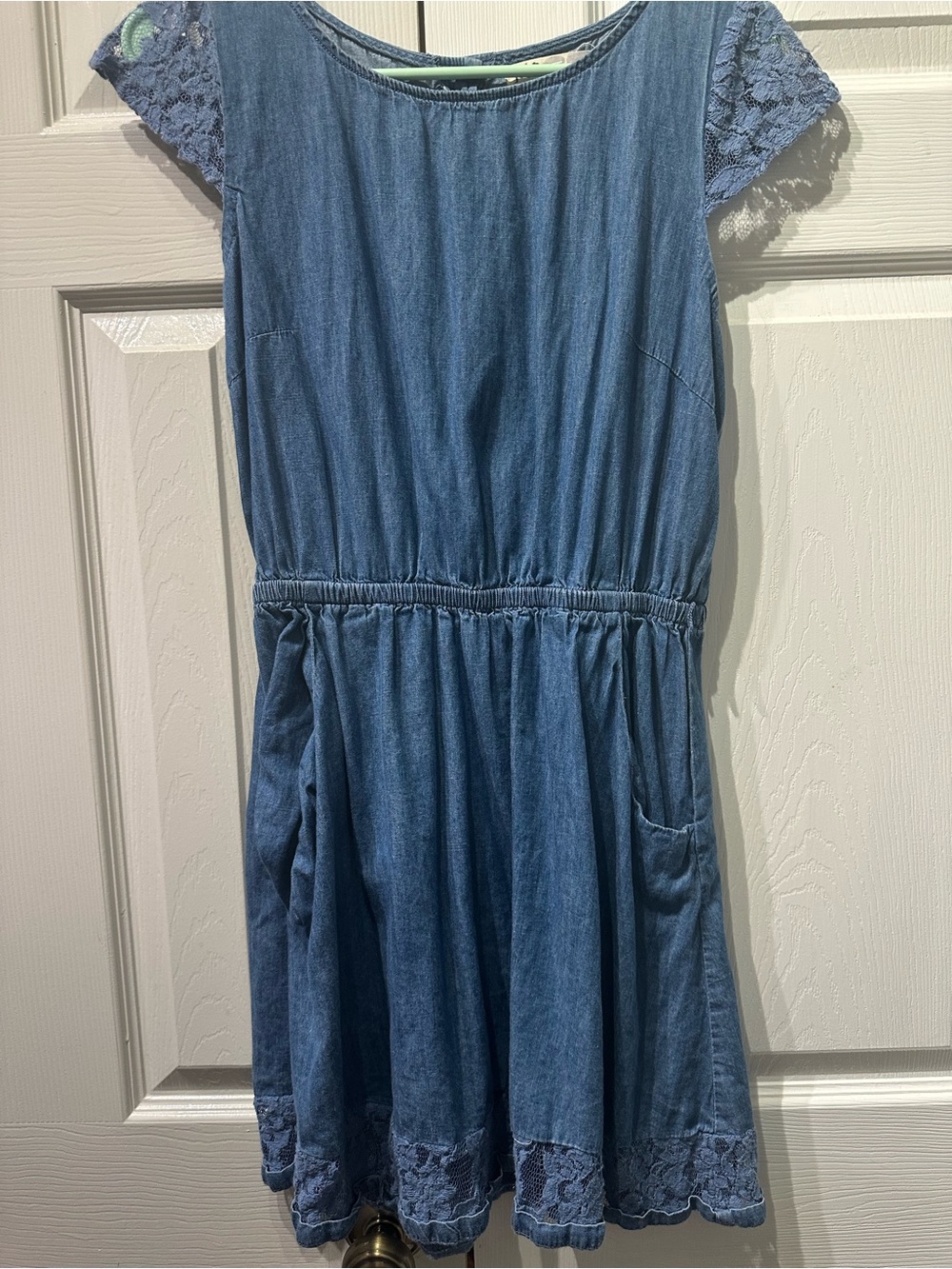 Jolt Girls Blue Denim Lace-Sleeve Casual Dress